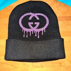 Black Beanie with Purple Drip Logo